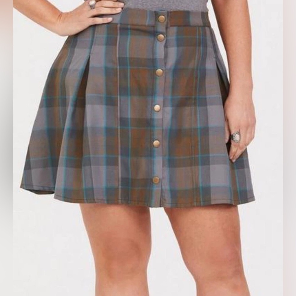 Torrid Plaid Mini Skirt - Brown and Blue